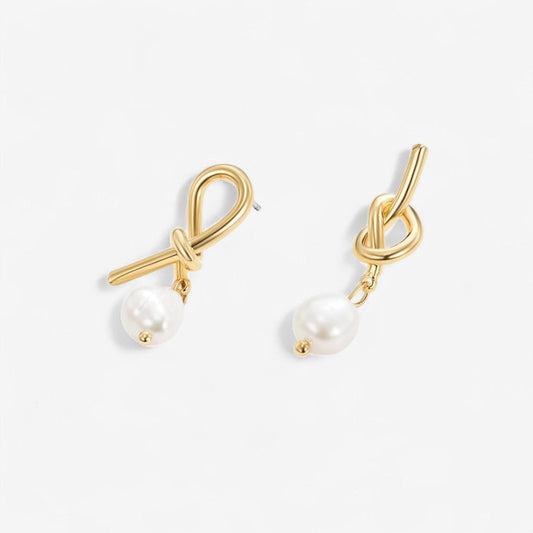 Knotted Gold & Freshwater Pearl Earrings